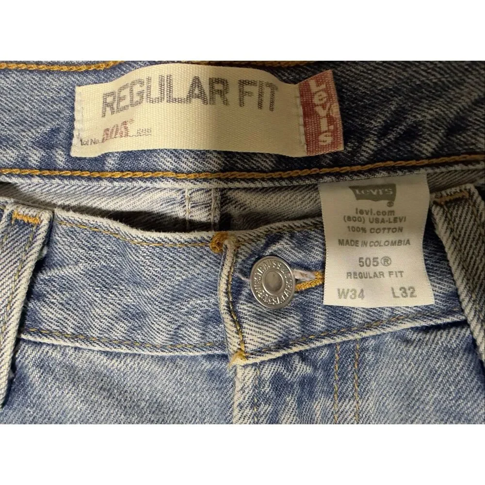 Vintage Y2K Regular Fit Levis 505 Blue Denim Jeans Mens 34x32 100% Cotton Pants
